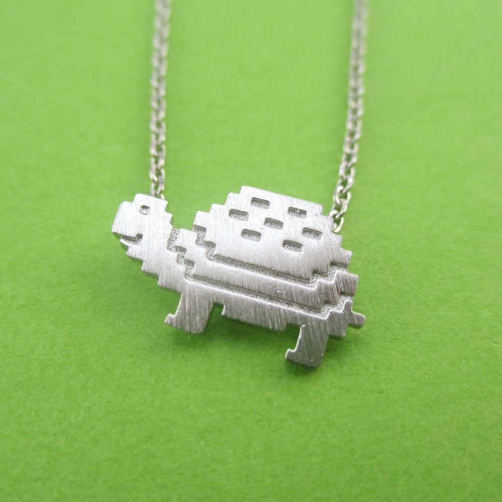 Adorable Pixel Turtle Tortoise Shaped Pendant Necklace in Silver | DOTOLY