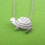 Adorable Pixel Turtle Tortoise Shaped Pendant Necklace in Silver | DOTOLY