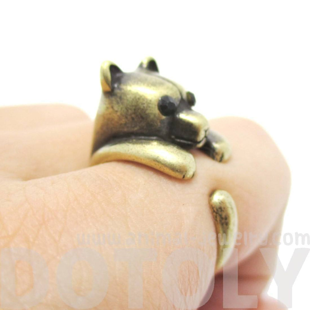 Adorable Polar Bear Hugging Your Finger Shaped Animal Ring in Brass | US Size 5 to 8 | DOTOLY