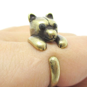 Adorable Polar Bear Hugging Your Finger Shaped Animal Ring in Brass | US Size 5 to 8 | DOTOLY