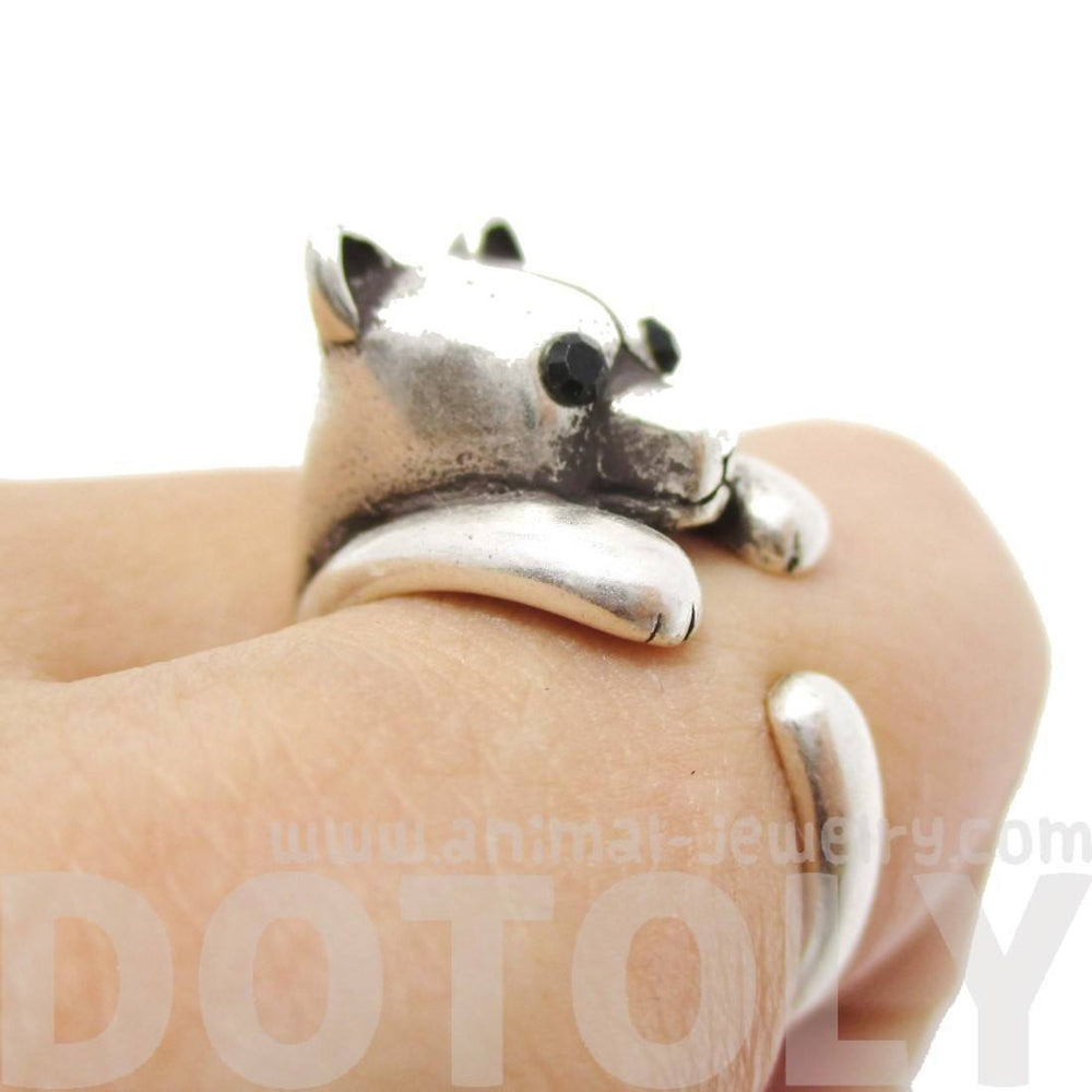 Adorable Polar Bear Hugging Your Finger Shaped Animal Ring in Silver | US Size 5 to 8 | DOTOLY