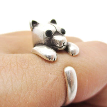 Adorable Polar Bear Hugging Your Finger Shaped Animal Ring in Silver | US Size 5 to 8 | DOTOLY