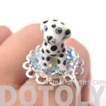 Adorable Porcelain Ceramic Dalmatian Puppy Dog Adjustable Ring | Animal Jewelry | DOTOLY