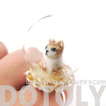 Adorable Porcelain Striped Kitty Cat Glass Snow Globe Bubble Adjustable Ring | Animal Jewelry | DOTOLY
