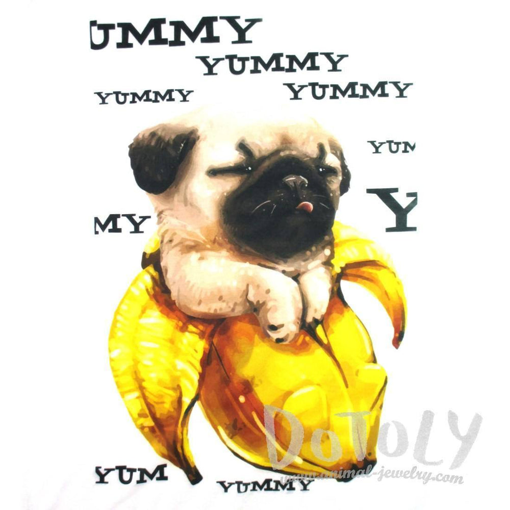Adorable Pug In a Banana Illustrated Graphic Print T-Shirt | DOTOLY | DOTOLY