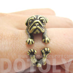 Adorable Pug Puppy Dog Shaped Animal Wrap Around Ring in Brass | Sizes 6 to 9 | DOTOLY