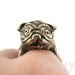 Adorable Pug Shaped Bulldog Puppy Dog Adjustable Animal Ring in Brass | DOTOLY
