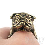 Adorable Pug Shaped Bulldog Puppy Dog Adjustable Animal Ring in Brass | DOTOLY