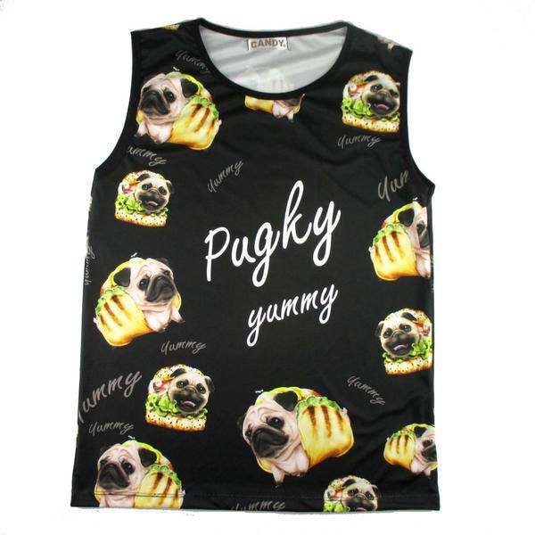 Adorable Pug Taco Graphic Print Oversized Unisex Tank Top in Black | DOTOLY