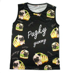 Adorable Pug Taco Graphic Print Oversized Unisex Tank Top in Black | DOTOLY