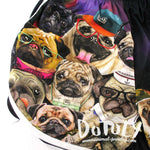 Adorable Pugs Wearing Costumes Collage Print Elastic Waist Shorts | DOTOLY