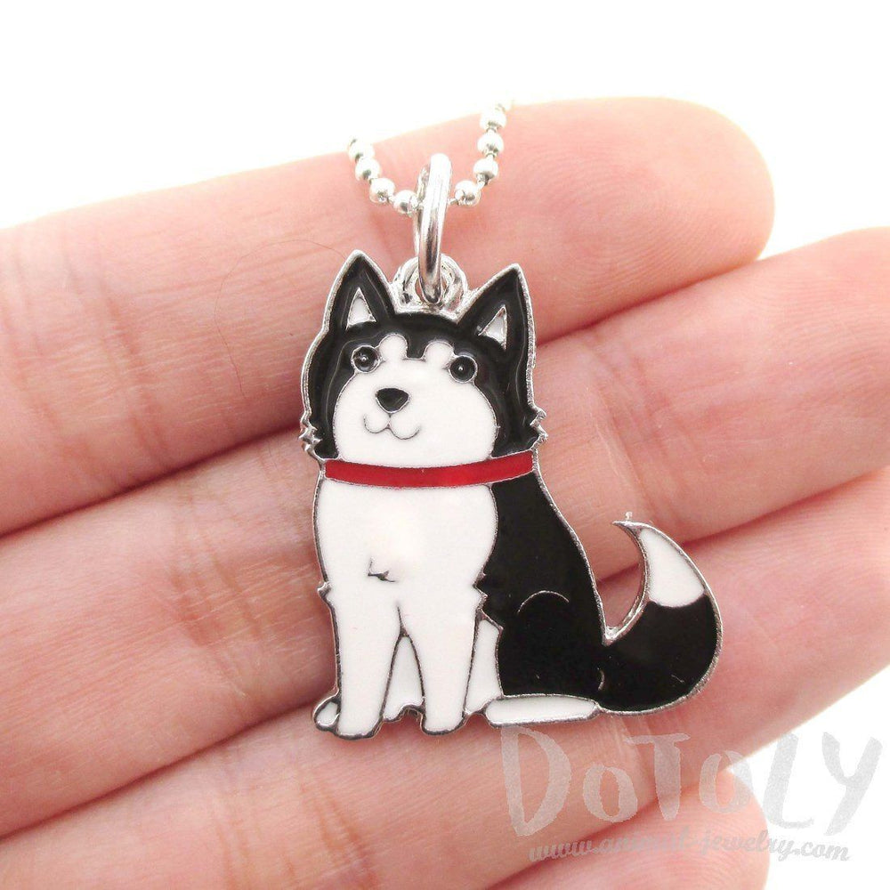 Adorable Puppy Dog Shaped Animal Pendant Necklace in Black and White | DOTOLY