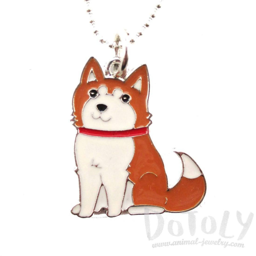 Adorable Puppy Dog Shaped Animal Pendant Necklace in Brown and White | DOTOLY