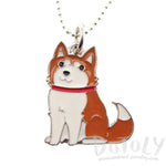 Adorable Puppy Dog Shaped Animal Pendant Necklace in Brown and White | DOTOLY
