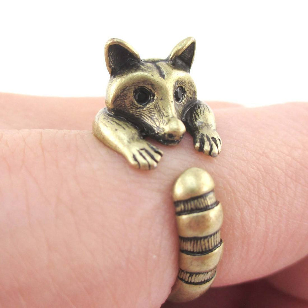 Cute Raccoon Wrapped Around Your Finger Shaped Animal Ring in Brass