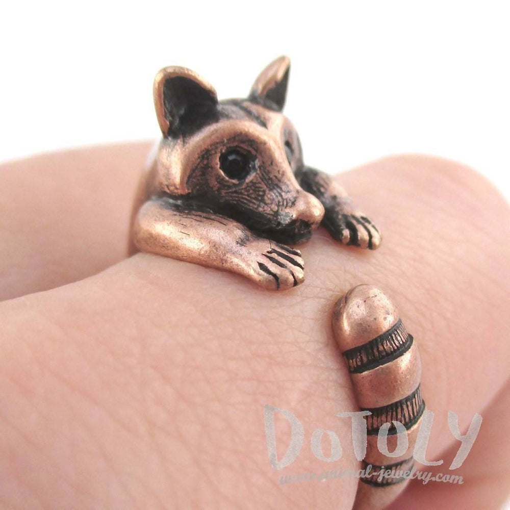 3D Raccoon Wrapped Around Your Finger Shaped Animal Ring in Copper