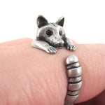 3D Raccoon Wrapped Around Your Finger Shaped Animal Ring in Silver