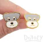 Adorable Schnauzer Puppy Dog Face Shaped Stud Earrings | Limited Edition | DOTOLY