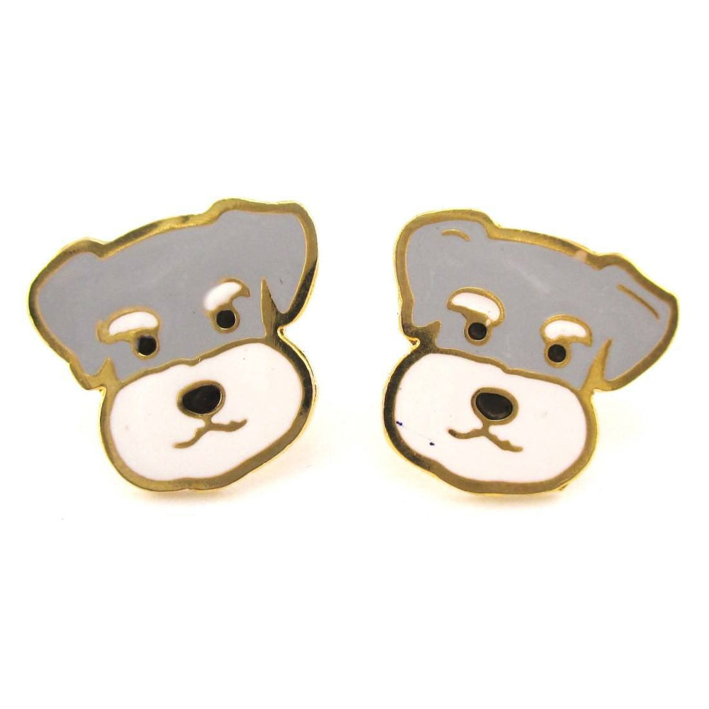 Adorable Schnauzer Puppy Dog Face Shaped Stud Earrings | Limited Edition | DOTOLY