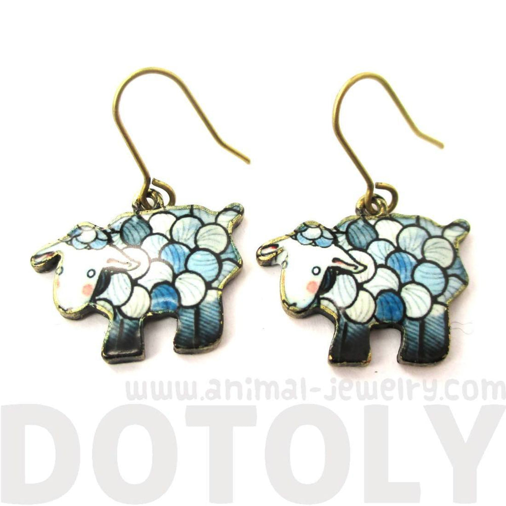 Adorable Sheep Shaped Illustrated Animal Dangle Earrings in Blue | DOTOLY | DOTOLY