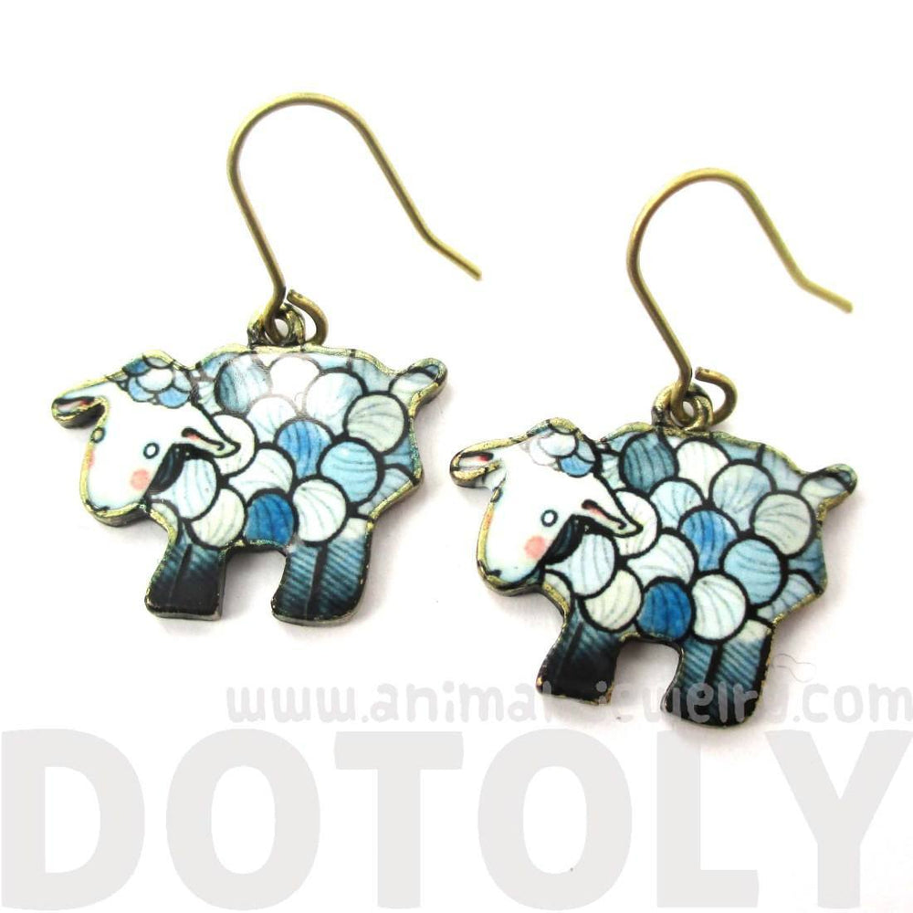 Adorable Sheep Shaped Illustrated Animal Dangle Earrings in Blue | DOTOLY | DOTOLY
