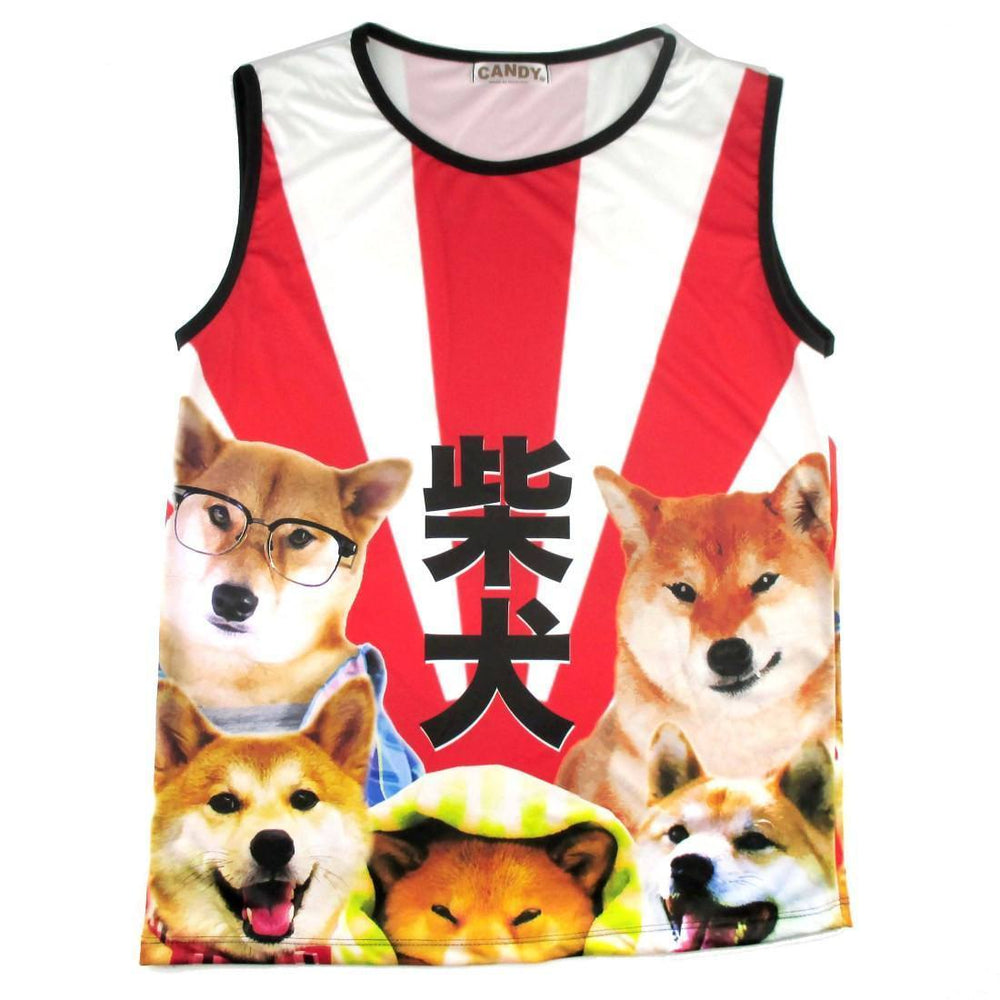 Adorable Shiba Inu Photo Graphic Print Oversized Unisex Tank Top | DOTOLY