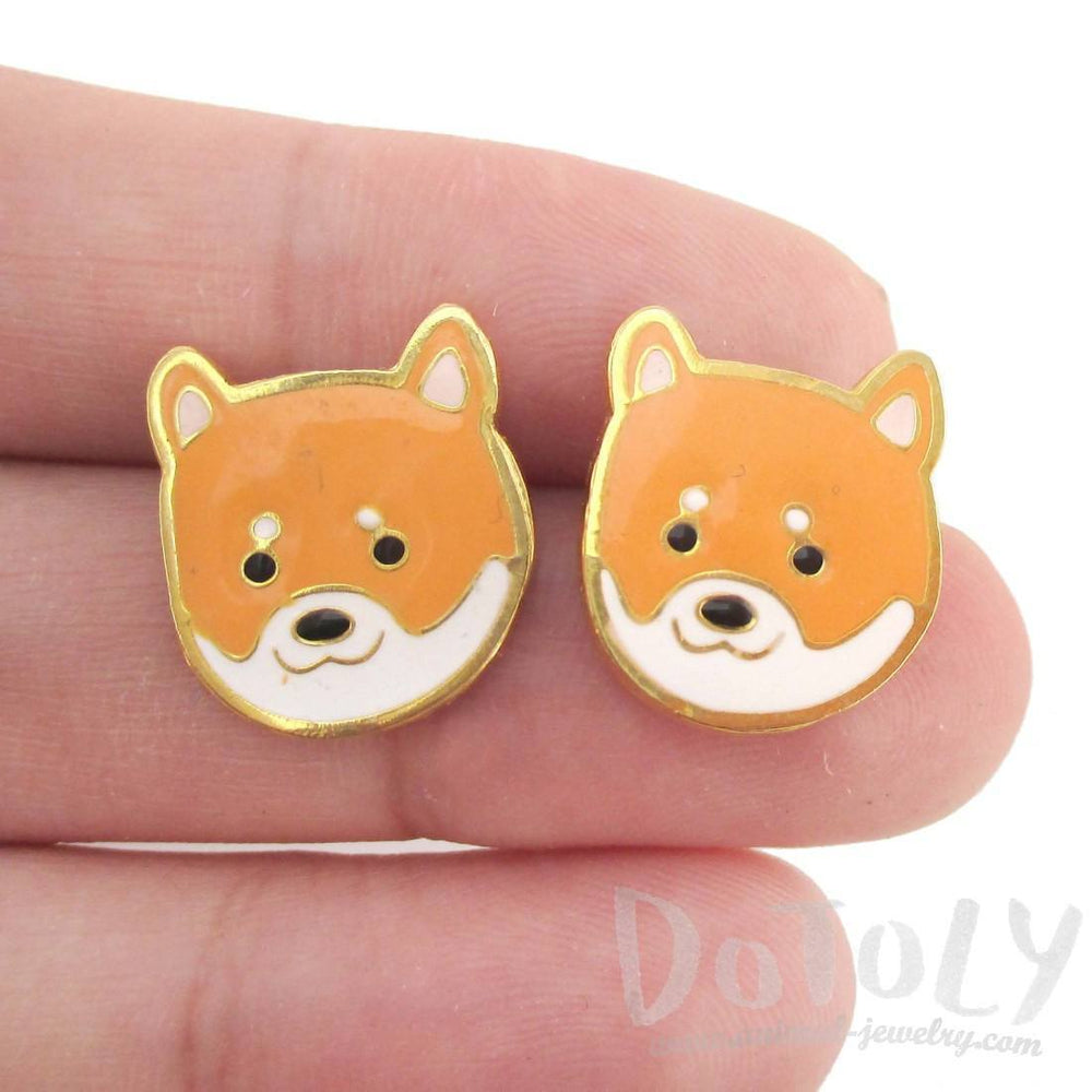 Adorable Shiba Inu Puppy Dog Face Shaped Stud Earrings | Limited Edition | DOTOLY