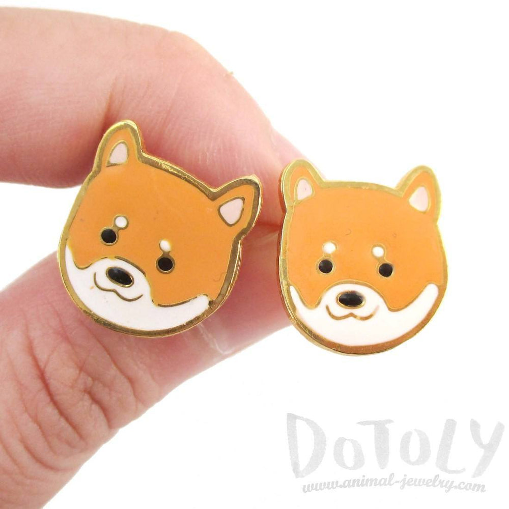 Adorable Shiba Inu Puppy Dog Face Shaped Stud Earrings | Limited Edition | DOTOLY