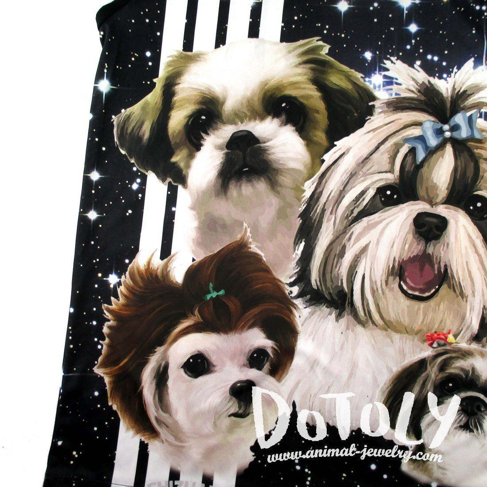Adorable Shih Tzu Photo Graphic Print Oversized Unisex Tank Top in Black | DOTOLY