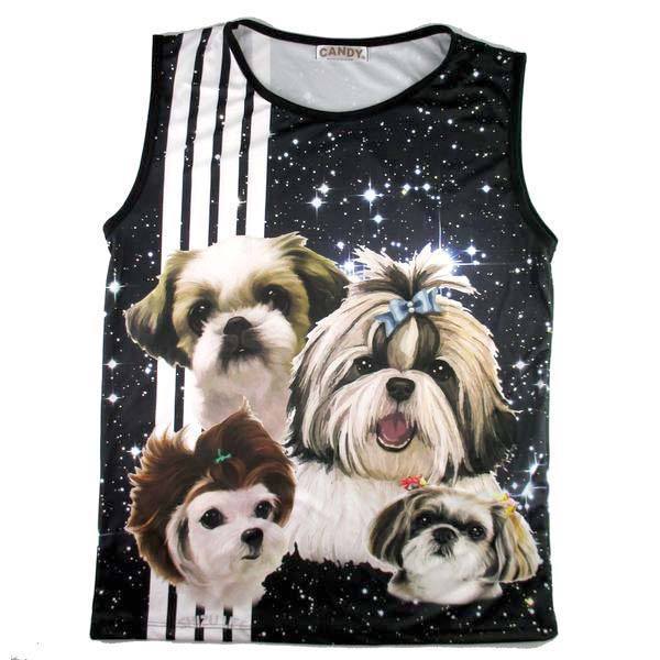 Adorable Shih Tzu Photo Graphic Print Oversized Unisex Tank Top in Black | DOTOLY