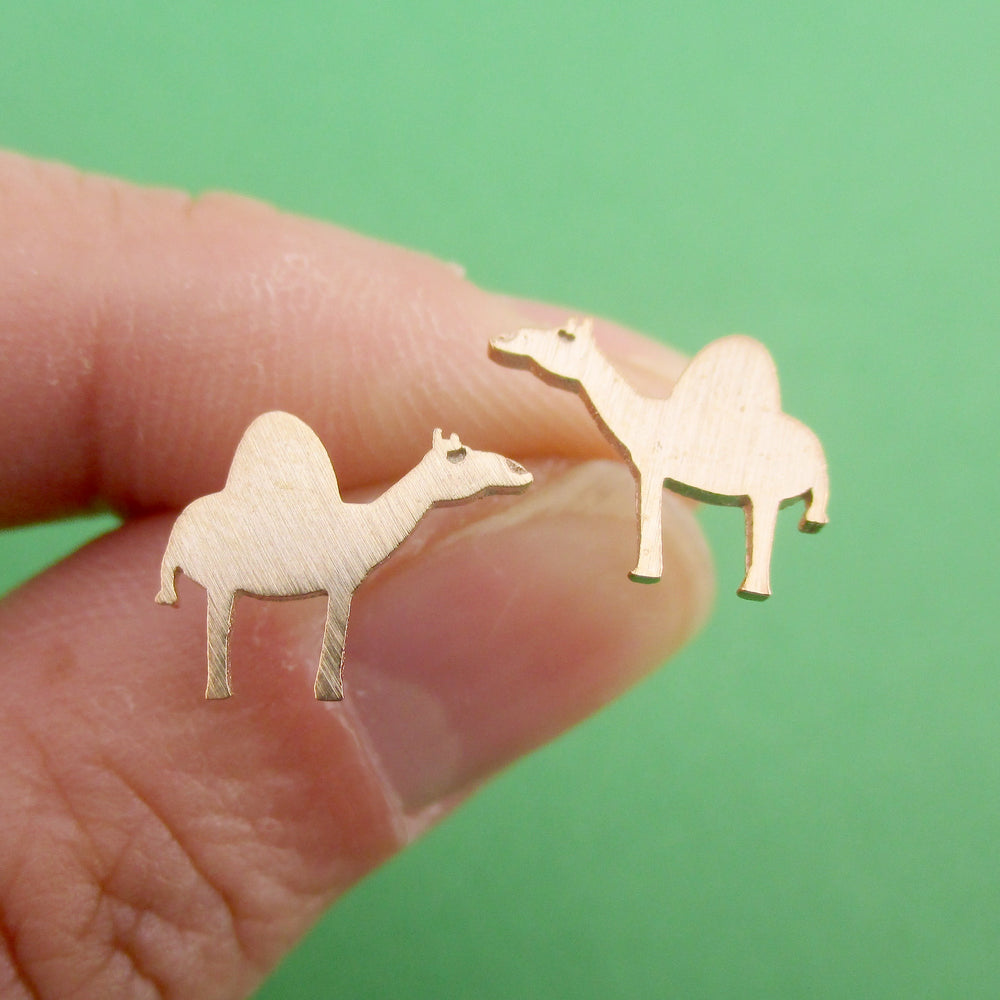 Adorable Sleepy Dromedary Camel Shaped Allergy Free Stud Earrings in Rose Gold