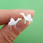 Adorable Sleepy Dromedary Camel Shaped Allergy Free Stud Earrings in Silver