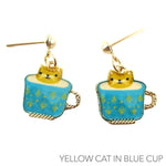 Ginger Teacup Kitty Cat in a Coffee Cup Catpuccino Dangle Stud Earrings