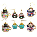 Adorable Teacup Kitty Cats in a Cup Catpuccino Dangle Stud Earrings