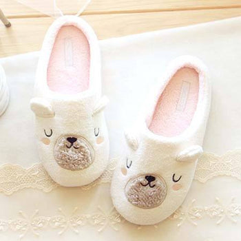 Adorable Teddy Bear Animal Shaped Slip-On Slippers for Women in White | DOTOLY