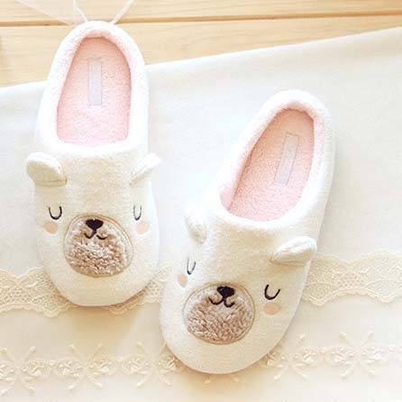 Adorable Teddy Bear Animal Shaped Slip-On Slippers for Women in White | DOTOLY