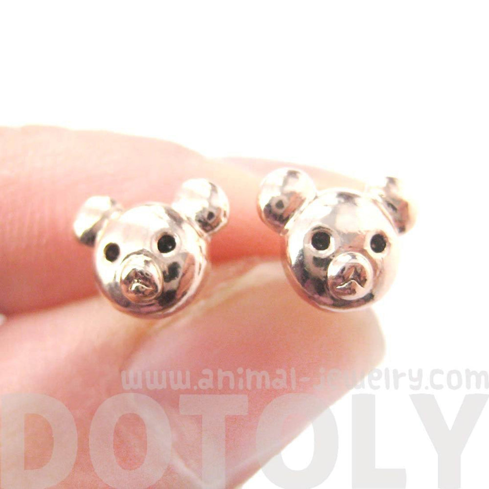 Adorable Teddy Bear Face Shaped Animal Themed Stud Earrings in Rose Gold | DOTOLY
