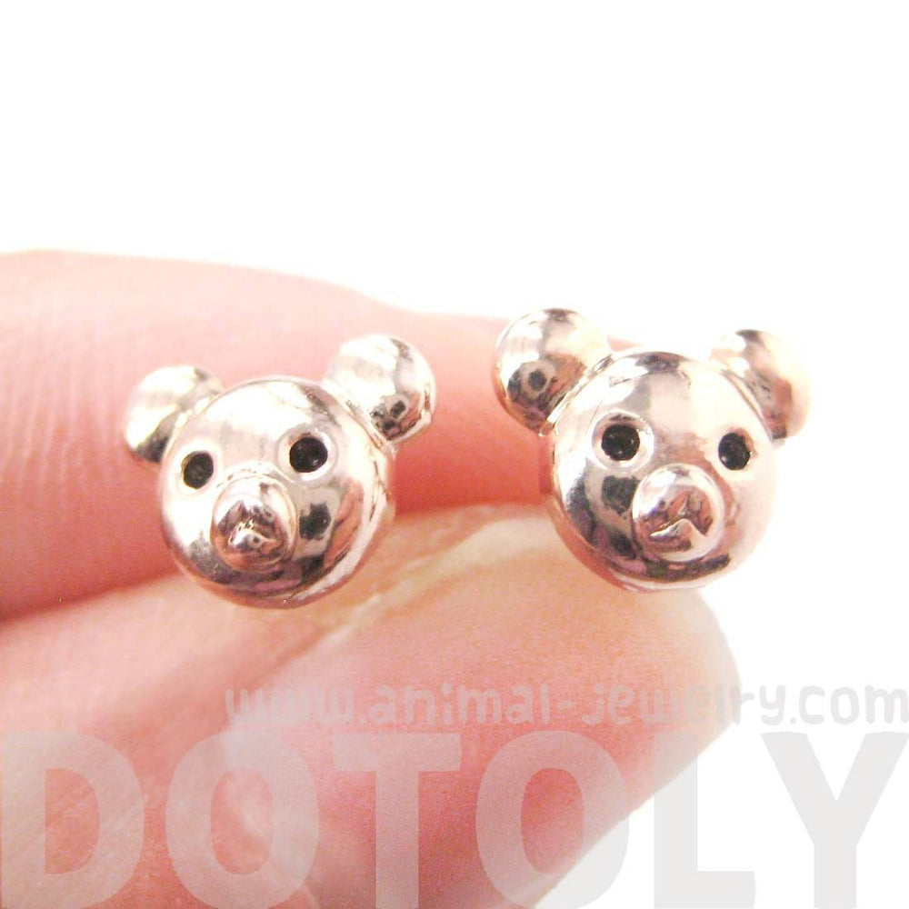 Adorable Teddy Bear Face Shaped Animal Themed Stud Earrings in Rose Gold | DOTOLY