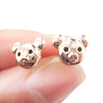 Adorable Teddy Bear Face Shaped Animal Themed Stud Earrings in Rose Gold | DOTOLY