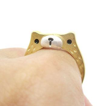 Adorable Teddy Bear Face Shaped Textured Animal Ring in Gold | DOTOLY | DOTOLY