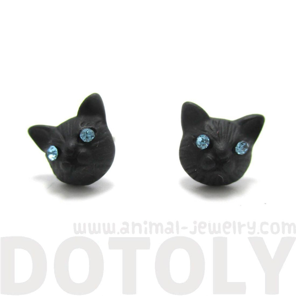 Adorable Tiny Kitty Cat Face Shaped Stud Earrings in Black | DOTOLY | DOTOLY