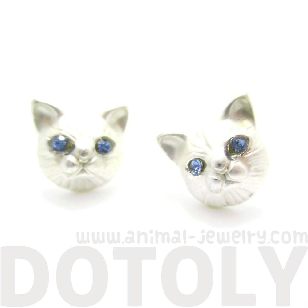 Adorable Tiny Kitty Cat Face Shaped Stud Earrings in Silver | DOTOLY | DOTOLY