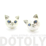 Adorable Tiny Kitty Cat Face Shaped Stud Earrings in Silver | DOTOLY | DOTOLY