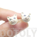 Adorable Tiny Kitty Cat Face Shaped Stud Earrings in Silver | DOTOLY | DOTOLY