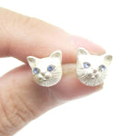 Adorable Tiny Kitty Cat Face Shaped Stud Earrings in Silver | DOTOLY | DOTOLY