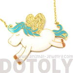 Adorable Pegasus Horse Animal Pendant Necklace in Turquoise on Gold | Limited Edition | DOTOLY
