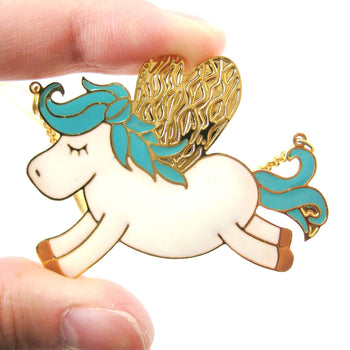 Adorable Pegasus Horse Animal Pendant Necklace in Turquoise on Gold | Limited Edition | DOTOLY