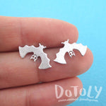 Adorable Upside Down Bat Shaped Stud Earrings in Silver