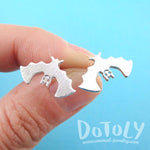 Adorable Upside Down Bat Shaped Stud Earrings in Silver