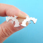 Adorable Upside Down Bat Shaped Stud Earrings in Silver
